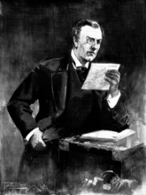 Mr. Chamberlain, Secretary of State for the Colonies, reading the telegrams from West Africa, 1898. Creator: Unknown.