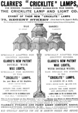 Advertisement for Clarke's "Cricklite" Lamps, 1898. Creator: Unknown.