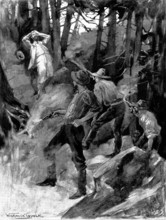 How Justice Works: Three revolvers cracked forth death. Each bullet came true to its mark, 1898. Creator: Unknown.