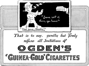 Advertisement for Ogden's 'Guinea-Gold' Cigarettes, 1898. Creator: Unknown.