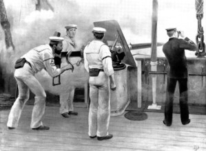 Quick firing practice with a six-pounder Hotchkiss Gun, 1898. Creator: Unknown.