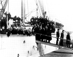 Return of troops from the Indian Frontier Campaign:...the steam-ship "Nubia" at Southampton, 1898. Creator: Francis Godolphin Osbourne Stuart.