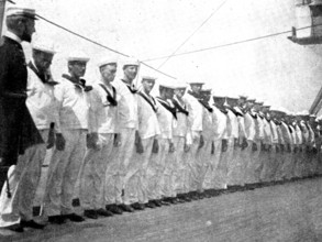 The Spanish-American War: American naval and military types - crew drawn up for inspection, 1898. Creator: Unknown.