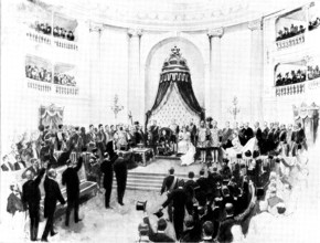 The Spanish-American War: the Queen-Regent of Spain reading the speech...to the Cortes, 1898. Creator: Unknown.