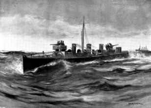 The Spanish-American War: gun practice on board a Spanish torpedo-boat destroyer, 1898. Creator: Unknown.