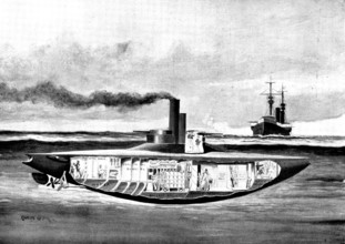 The Spanish-American War: America's new armoured torpedo-boat, "Holland", 1898. Creator: Unknown.