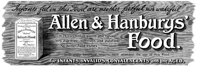 Advertisement for Allen & Hanbury's Food, 1898. Creator: Unknown.