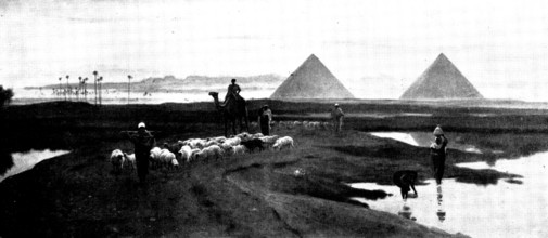 Pictures from the Royal Academy: ...Ancient Causeway leading to the Pyramids - F. Goodall, R.A, 1898 Creator: Unknown.