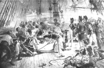 Pictures from the Royal Academy: Trafalgar - the late W. H. Overend, 1898. Creator: Unknown.