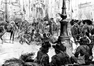 The Riots in Italy: street scenes in Milan - the Cavalry in front of the Duomo, 1898. Creator: Unknown.