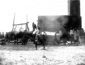 Scenes in Plague-Stricken Bombay: unloading van from plague hospital, Mahalakshmi..., 1898. Creator: Gysi.