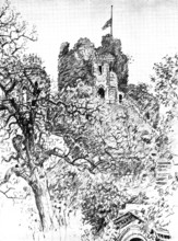 The Death of Mr. Gladstone: the flag at half-mast on the keep of the Old Castle, Hawarden, 1898. Creator: Unknown.