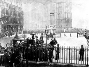 The Funeral of Mr. Gladstone: arrival of the Lord Mayor and Sheriffs at Westminster Abbey, 1898. Creator: SB Bolas & Co.