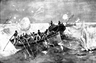 The Spanish-American War: ...U.S. cruiser "Marblehead"...cutting the cable at Cienfuegos..., 1898. Creator: Unknown.