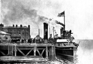 Lord Charles Beresford's party at Portsmouth: M.P.s...en route for Whale Island, 1898. Creator: Russell & Sons.