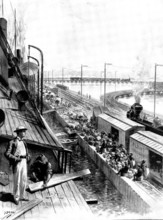 The Spanish-American War: loading the United States Transports at Tampa Bay..., 1898. Creator: Unknown.