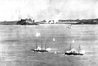 The Spanish-American War: Spanish schooner running the blockade at Havana, 1898. Creator: Unknown.