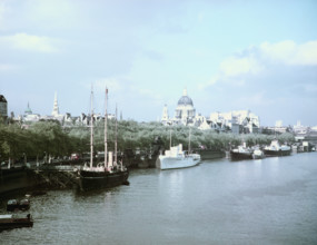 River Thames and the Embankment, c1955. Creator: Arthur Charles Kirby Ware.