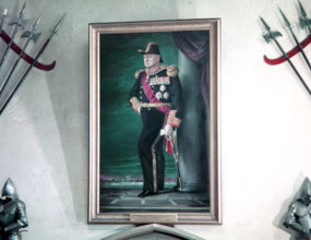 Painting of Winston Churchill in military uniform, c1955. Creator: Arthur Charles Kirby Ware.