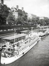 Pleasure boats, Westminster Pier, Embankment, London, c1955.  Creator: Arthur Charles Kirby Ware.