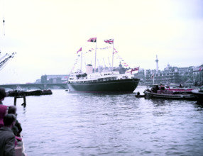 The Royal Yacht 'Britannia' on the River Thames in London, c1955.  Creator: Arthur Charles Kirby Ware.