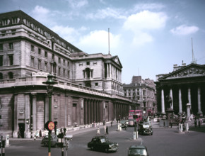 The Bank of England, London, at the time of the coronation of Elizabeth II, 1953. Creator: Arthur Charles Kirby Ware.