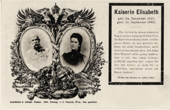 Memorial postcard of the Emperor Franz Joseph I, and the Empress Elisabeth of Austria, 1898. Creator: Adolph, Alphons (1853-1934).