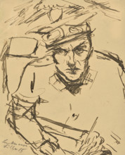 Self-portrait with nursing uniform and driving glasses, 1915. Creator: Beckmann, Max (1884-1950).
