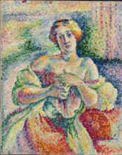 Portrait of a woman in pink and blue, 1908. Creator: Cousturier, Lucie (1870-1925).