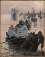 Arrival of the Pardon of Sainte Anne at Concarneau, 1887. Creator: Guillou, Alfred (1844-1926).