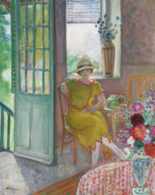 Jeune femme dans un intérieur fleuri, 1920-1923. Creator: Lebasque, Henri (1865-1937).
