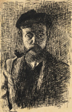 Self-portrait with pipe, c1900. Creator: Matisse, Henri (1869-1954).