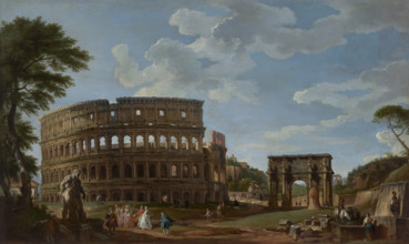 View of the Colosseum and the Arch of Constantine, c1745. Creator: Pannini (Panini), Giovanni Paolo (1691-1765).