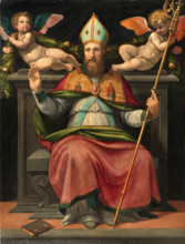 Saint Zenobius enthroned with two cherubs, Mid of 16th cen.. Creator: Portelli, Carlo (ca 1508-1574).
