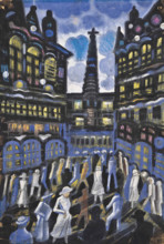 Crowded street at night, c1942. Creator: Scheiber, Hugo (1873-1950).