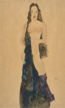 Nude Girl Standing With Blue-Black Drape, 1911. Creator: Schiele, Egon (1890-1918).