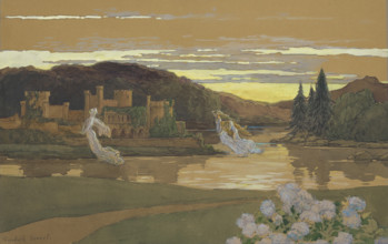 Floating nymphs by a castle. Creator: Sonrel, Elisabeth (1874-1953).