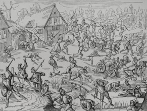 A village pillaged by soldiers, 1599, (1878). Creator: Unknown.