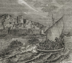 Salvation of French emigrants in Collioure, 1851.  Creator: Unknown.