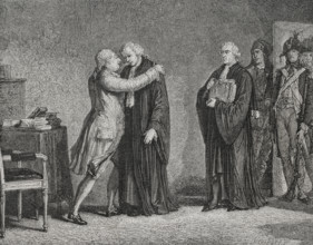 Meeting of Louis XVI with his lawyer Malesherbes, (1721-1794), 1876.  Creator: Hippolyte de la Charlerie.