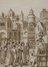 Decapitation of Guillaume de Pommiers and his confessor, John Coulon, Bordeaux, 1377..., 1878.  Creator: Unknown.