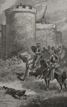 Attack of the castle of Gironella by the Count of Pallars, 15th century, (1890).  Creator: Joan Serra y Pausas.