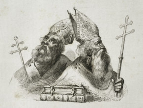 St Vrtanes patriarch and St Narses Claiensis, Armenian Apostolic Church, 1838.  Creators: Hippolyte Lalaisse, Langlois.