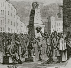 Demolition of the Pyramid of Roncesvalles after the occupation by French troops, War of..., 1851.  Creator: Unknown.