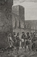 James and Charles of Anjou agreeing a truce next the walls of Gaeta, 1289 (1890). Creator: Unknown.