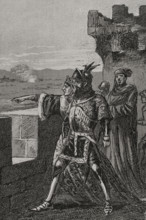 James and his mother on the battlement of the walls of Balaguer, 1413, (1890).  Creator: Unknown.