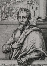 Michael Servetus, (1511-1553), Spanish physician and theologian, 1727 (1877).  Creator: Unknown.