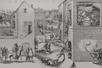 Assassination attempt of Gaspar de Coligny, (1519-1572) by means of an attack on 22 Aug 1572 (1877). Creator: Unknown.