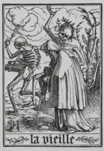 The Old Woman from "The Dance of Death", 1538, (1877).  Creator: Unknown.