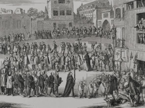 Procession of the captives of the Inquisition to the Auto de Fe to be sentenced, 1692 (1877).  Creator: Unknown.